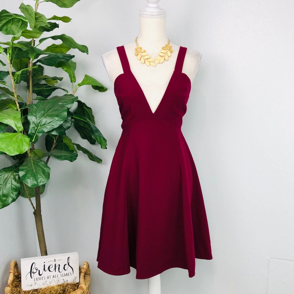 NWT BURGUNDY DEEP V CIRCLE MINI SKATER DRESS